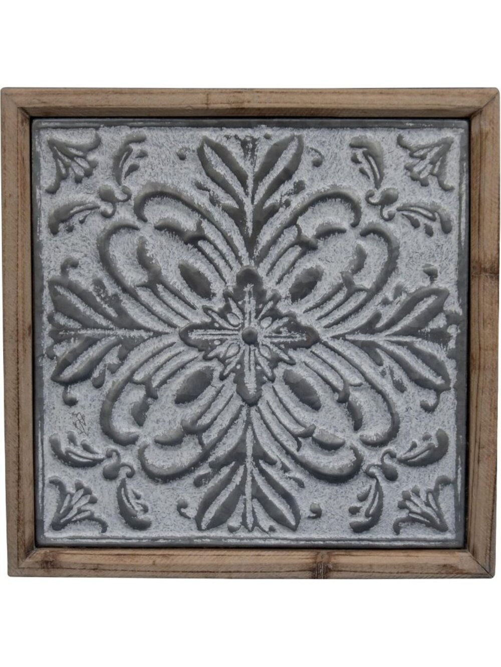 Whitewashed Tin Tile Wall Decor with Wood Frame - Rustic Home Accent Decor